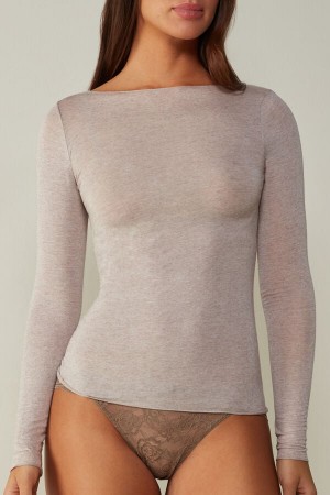 Intimissimi Båd Neck Modal Cashmere Ultralight Top Natural | DKQCS11886