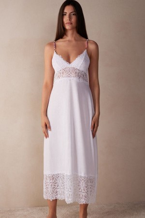 Intimissimi Hot Summer Days Long Nightgown in Supima® Ultrafresh Bomulds Hvide | DKCIF62657