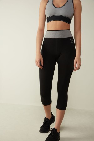 Intimissimi In Action Capri Leggings in Organic Stretch Bomulds Sort | YDKGT98492