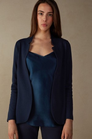 Intimissimi Long-Sleeved Bomulds Interlock Cardigan Blå | DKJVR25893