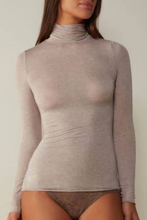 Intimissimi Modal Cashmere Ultralight High-Neck Top Natural | DKQCS90655