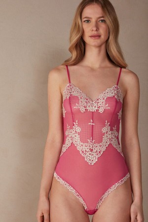 Intimissimi Pretty Flowers Tulle and Blonder Bodysuit Lyserød | XDKGW27114