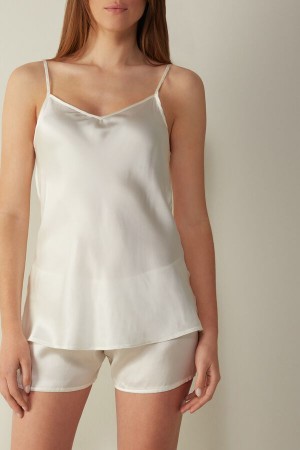 Intimissimi Silk Satin Top with V-neckline Hvide | FDKUI42292