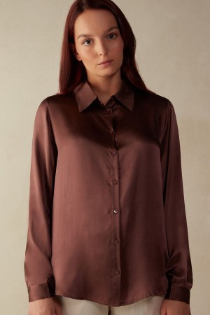 Intimissimi Long Sleeve Silk Shirt Brune | ADKWC86951