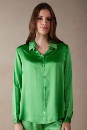 Intimissimi Long Sleeve Silk Shirt Grøn | QDKWA81996