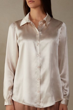 Intimissimi Long Sleeve Silk Shirt Natural | DKJBT17129