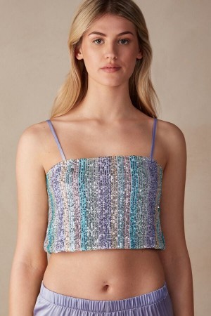 Intimissimi Miami Nights Sequin Crop Top Blå | BDKSO50497