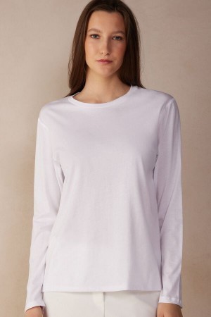 Intimissimi Oversized Long Sleeve Top in Supima® Bomulds Hvide | DKDYB74835