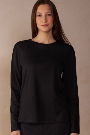 Intimissimi Oversized Long Sleeve Top in Supima® Bomulds Sort | DKEAH36979