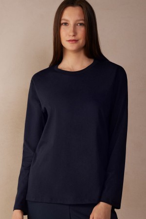 Intimissimi Oversized Long Sleeve Top in Supima® Bomulds Blå | DKQCS89114