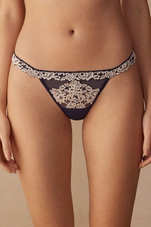 Intimissimi Pretty Flowers String Thong Blå | DKEGJ54192