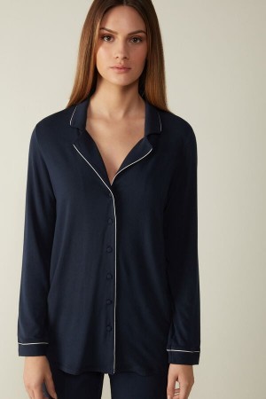 Intimissimi Long-Sleeve Micromodal Pajama Top Blå | DKZDE59870