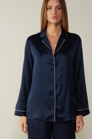 Intimissimi Mannish-Cut Jacket in Silk Satin Blå | MDKHR67024