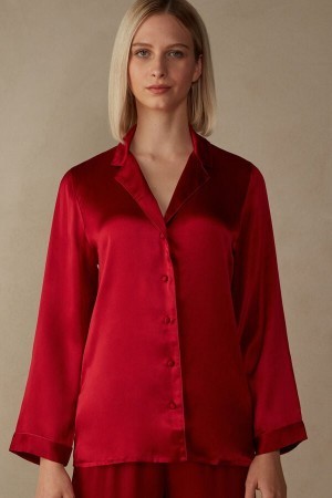 Intimissimi Mannish-Cut Jacket in Silk Satin Rød | XDKBH29600