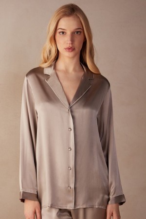 Intimissimi Mannish-Cut Jacket in Silk Satin Natural | TDKWZ10653