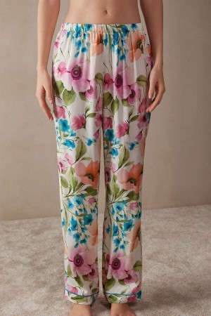 Intimissimi Botanical Lyrics Full Length Satin Pants Print | DKXMI68111