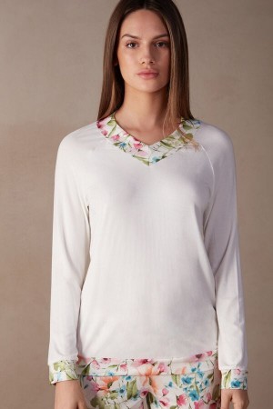 Intimissimi Botanical Lyrics Long Sleeve Modal Top Hvide | ZDKNQ91972