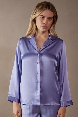 Intimissimi Mannish-Cut Jacket in Silk Satin Violet | DKEGJ94437