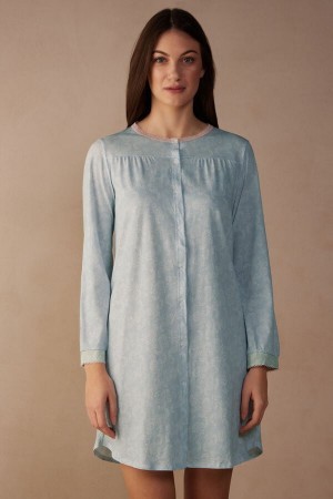 Intimissimi Romantic Cashmere Button Up Night Shirt Lyseblå | DKJKU51206