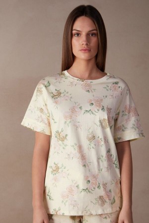 Intimissimi Scent of Roses Kort Sleeve Bomulds T-shirt Print | EDKHC73795