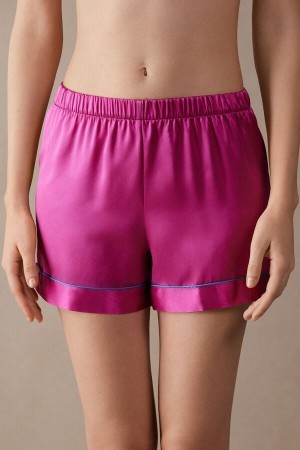 Intimissimi Silk Shorts with Contrast Trim Lyserød | DKJBT84195