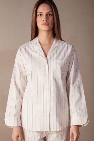 Intimissimi Soft Spring Long Sleeve Button-Up Shirt Hvide | DKCVG10319