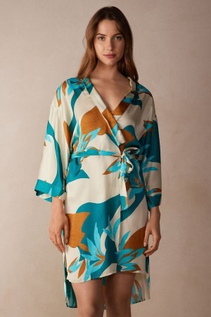 Intimissimi Summer Vibes Viscose Satin Kimono Flerfarvede | DKEGJ43453