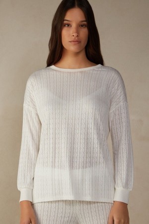 Intimissimi Timeless Heritage Long Sleeve Top Ivory | DKCIF68143