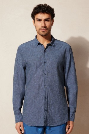 Intimissimi Linen and Bomulds Shirt Blå | ZDKNQ57017