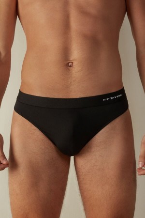 Intimissimi Logo Detailed Microfiber Thong Sort | ADKDF86920