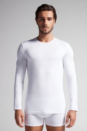 Intimissimi Long-Sleeve Modal-Cashmere Top Hvide | XDKGW50215