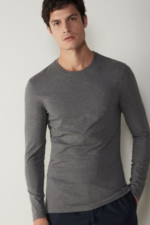 Intimissimi Long-Sleeve Stretch Supima Bomulds Top Mørkegrå | MDKHR74733