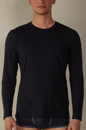 Intimissimi Long-sleeve Crew-Neck Merino-Uld Top Blå | EDKHC50852