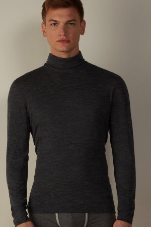 Intimissimi Long-sleeve High-Neck Merino-Uld Top Mørkegrå | ZDKMJ52989