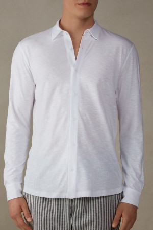 Intimissimi Slub Bomulds Long Sleeve Shirt Hvide | DDKKV64887