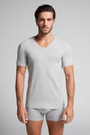 Intimissimi V-neck T-shirt in Stretch Supima® Bomulds Grå | YDKVQ65519