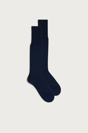 Intimissimi Høje Sateen Egyptian Bomulds Socks Blå | DKIIZ66086