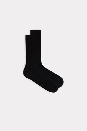 Intimissimi Kort Ribbet Egyptian Bomulds Socks Sort | XDKGW79605