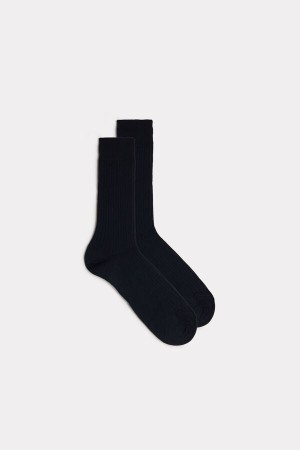 Intimissimi Kort Ribbet Egyptian Bomulds Socks Blå | DDKKV75048