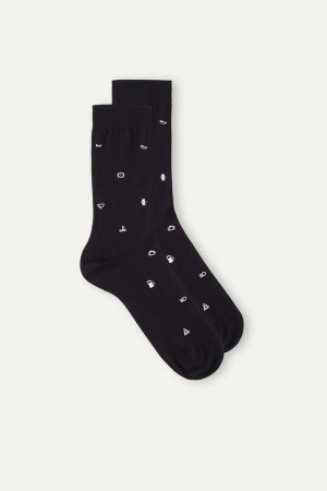 Intimissimi Kort Socks in Patterned Bomulds Sort | PDKER54325