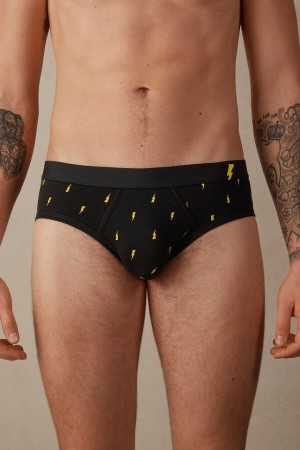 Intimissimi Lightning Bolt Briefs in Stretch Supima® Bomulds Sort | DKNZX74179