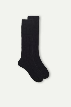 Intimissimi Long Ribbet Socks in Cashmere and Uld Sort | DKICD47016