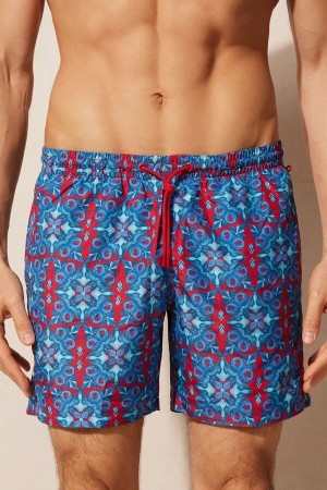 Intimissimi Red Moroccan Print Swim Trunks Blå | DKIIZ28764