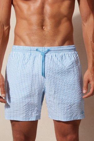 Intimissimi Stripe Print Seersucker Swim Trunks Blå | YDKVQ87430