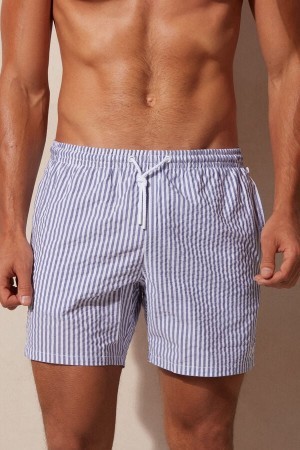 Intimissimi Stripe Print Seersucker Swim Trunks Blå | DDKKV18518