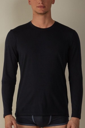 Intimissimi Long-sleeve Crew-Neck Merino-Uld Top Blå | EDKHC40088