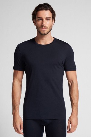 Intimissimi Stretch Merino Uld Kort-Sleeve T-Shirt Sort | ZDKMJ20133