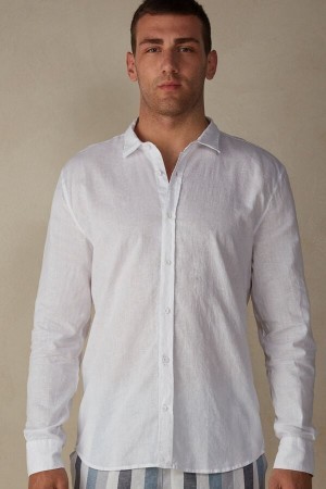 Intimissimi Linen and Bomulds Shirt Hvide | DKJBT75888