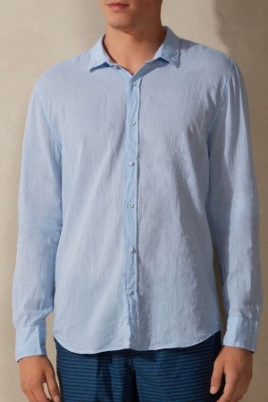 Intimissimi Linen and Bomulds Shirt Lyseblå | SDKNY19337