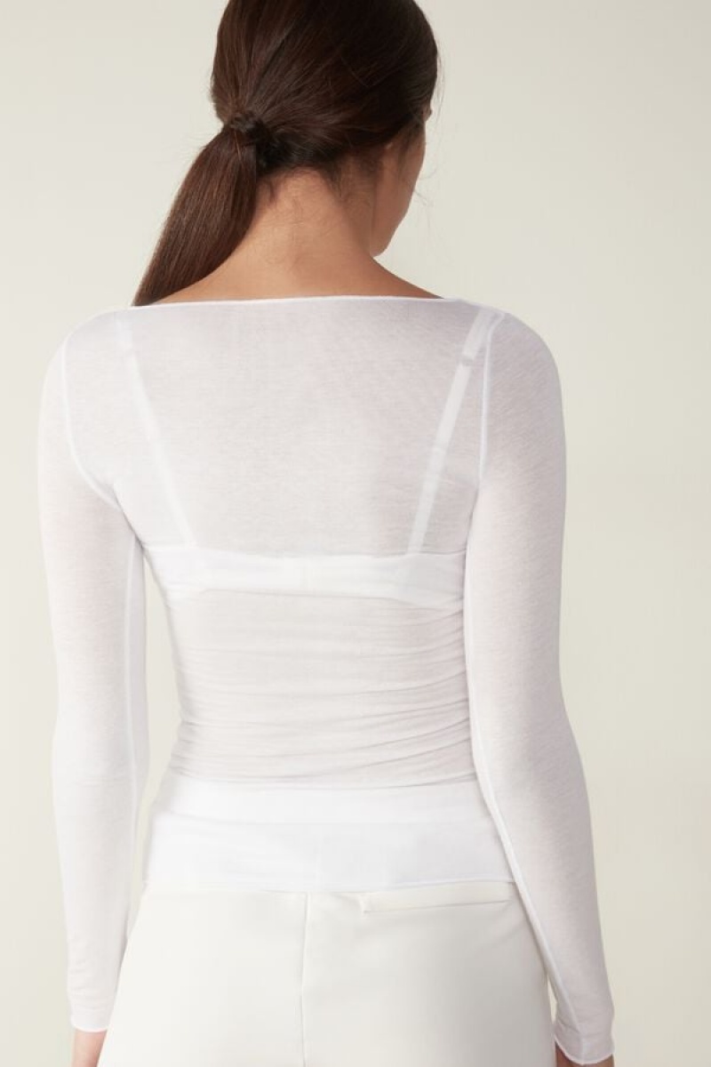 Intimissimi Båd Neck Modal Cashmere Ultralight Top Hvide | ADKWC19033